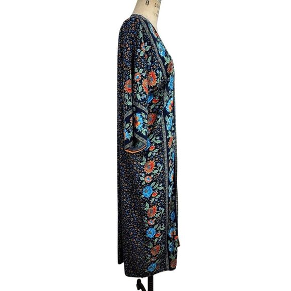 Coco Carmen Long Kimono S/M Blue Floral Open Hippie Boho Cover Up Cottagecore - Picture 2 of 12
